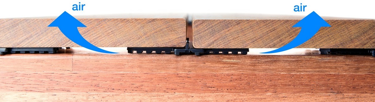 Les cales de ventilation préconisées par DECKiBOIS assurent la pérennité de votre terrasse en bois